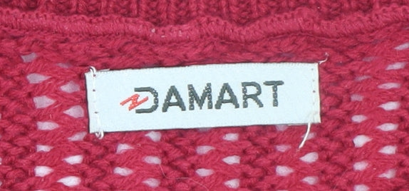 Damart Women's Red Cable-Knit Pullover Jumper Size L Classic Fit