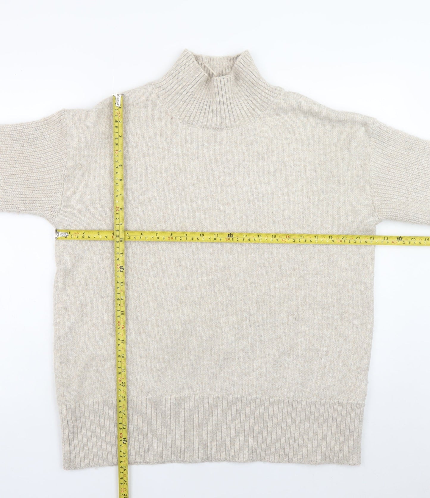 River Island Women Beige Mock Neck Pullover Jumper Size M Wool Blend