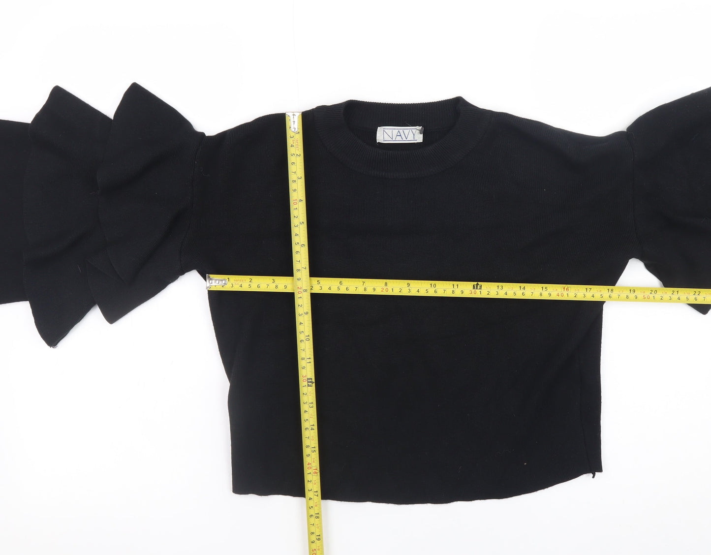 NAVY Womens Black Ruffle Bell Sleeve Knit Jumper Size 2