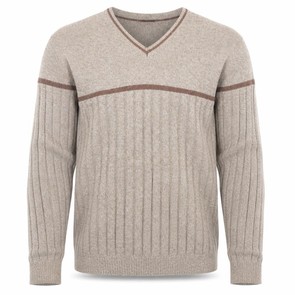 Burton Menswear Beige Wool Blend V-Neck Ribbed Men's Jumper L