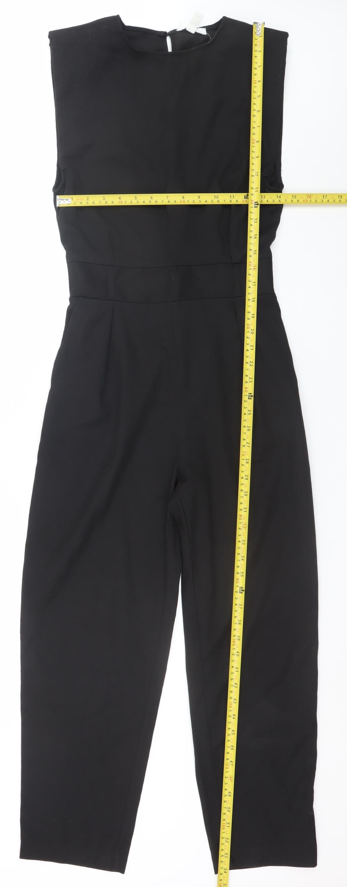 H&M Womens Black Sleeveless Crew Neck Woven Jumpsuit Size 8