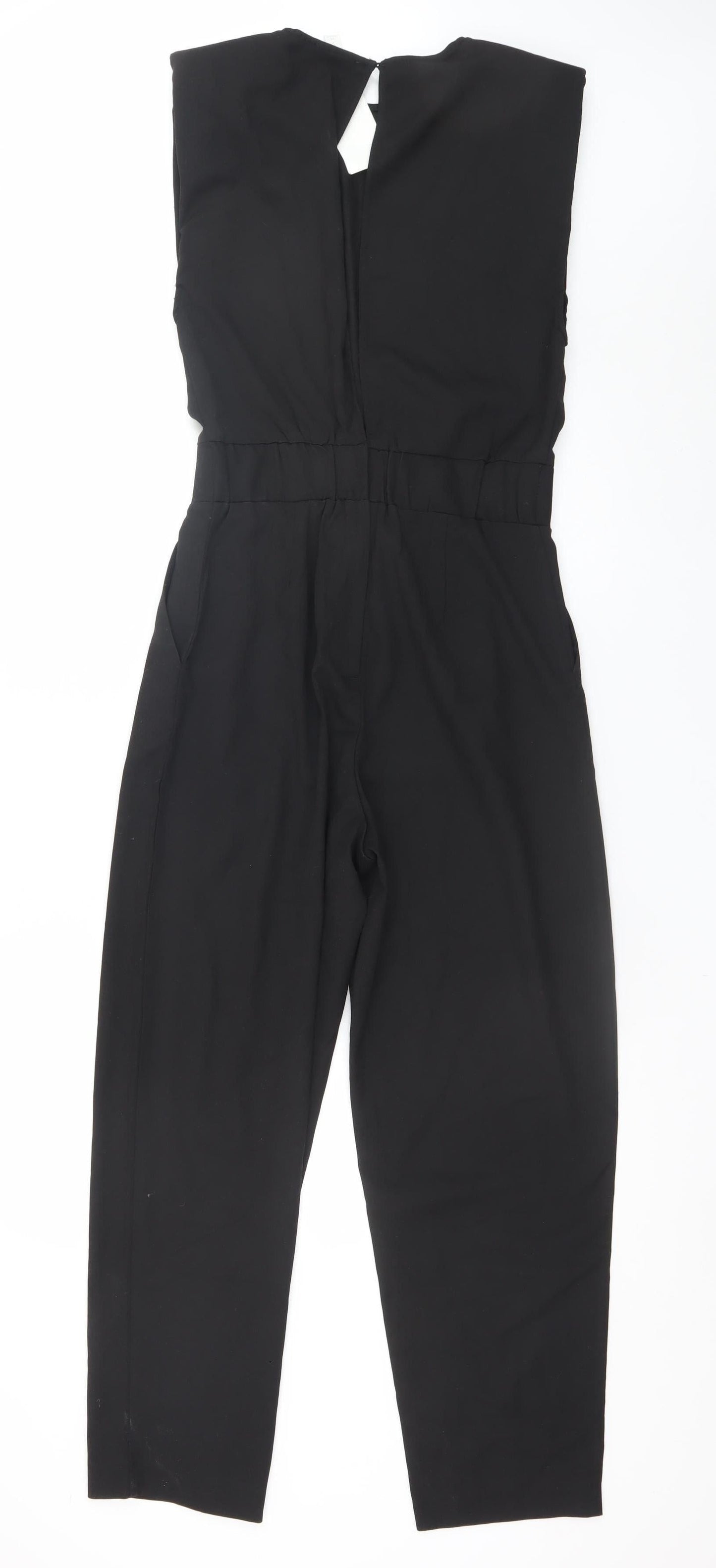 H&M Womens Black Sleeveless Crew Neck Woven Jumpsuit Size 8