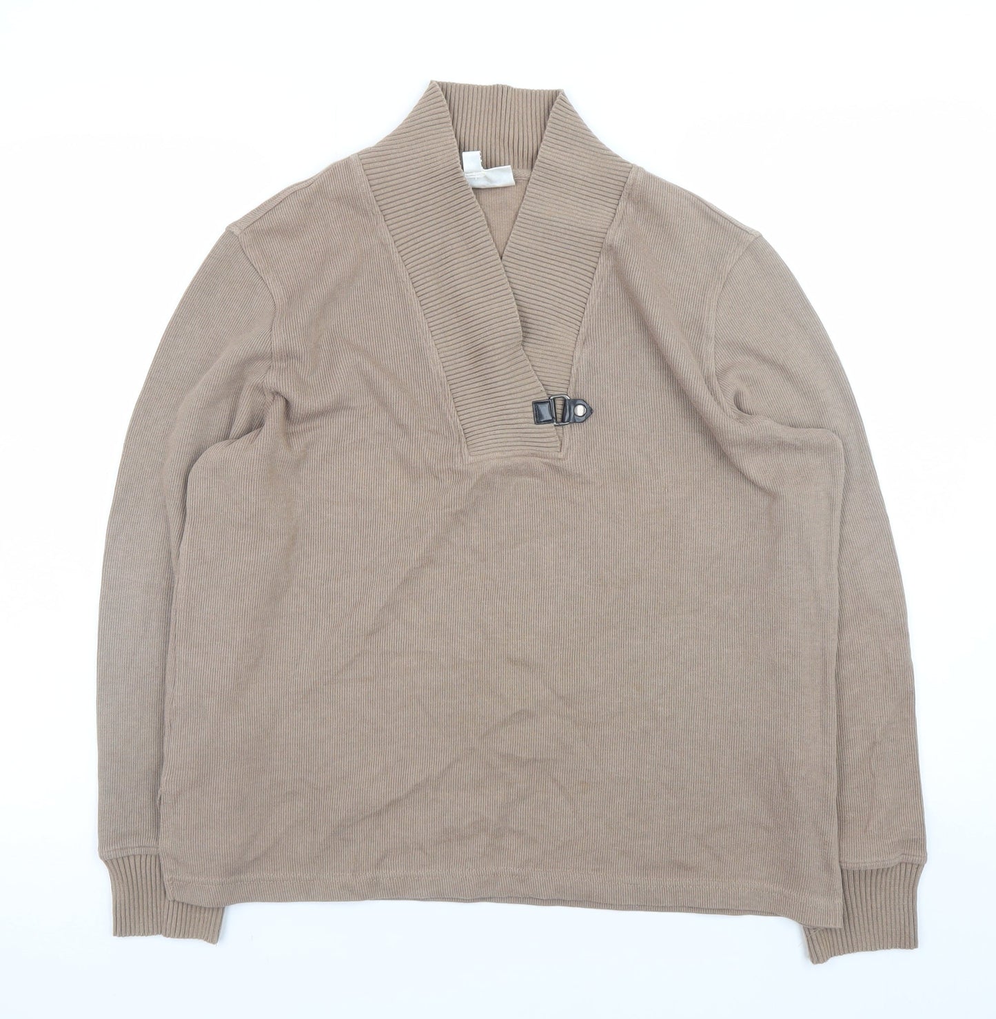 Rebecca Malone Women Beige L Knit Pullover Jumper with Buckle Detail