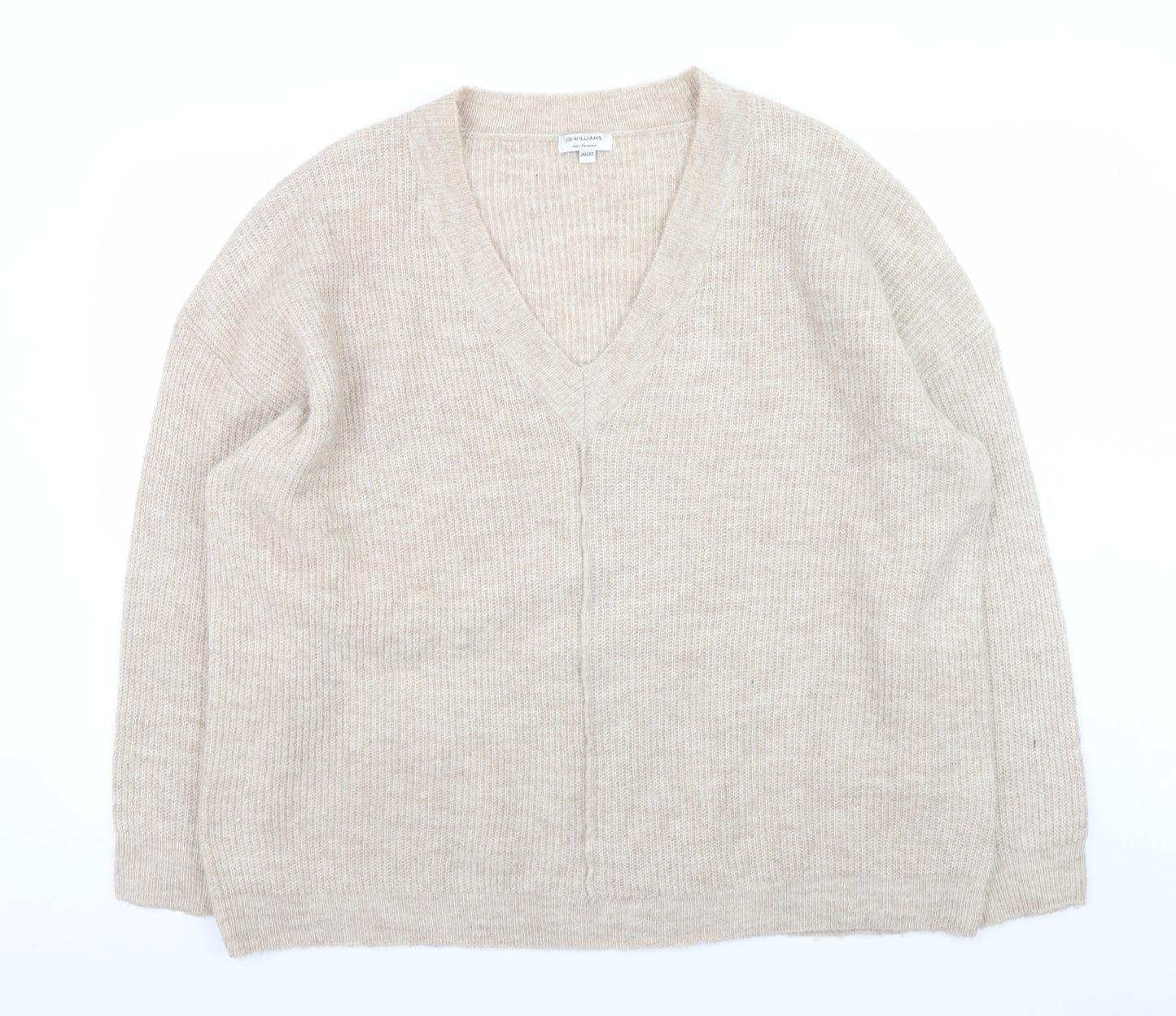 JD Williams Women's Beige V-Neck Relaxed Knit Jumper Size 20