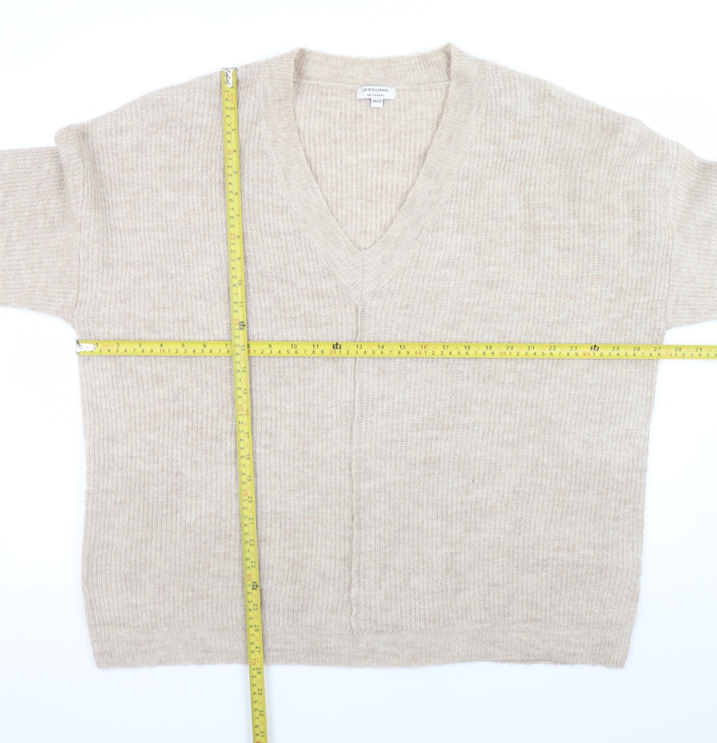 JD Williams Women's Beige V-Neck Relaxed Knit Jumper Size 20