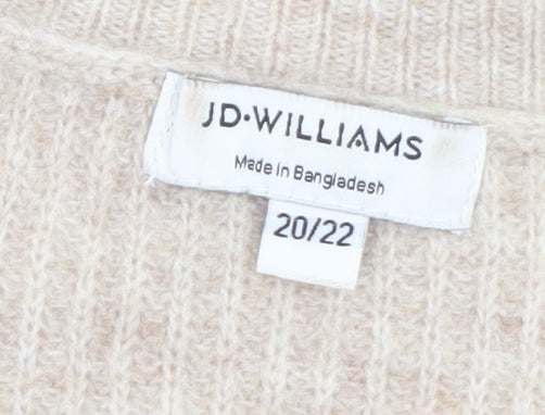 JD Williams Women's Beige V-Neck Relaxed Knit Jumper Size 20