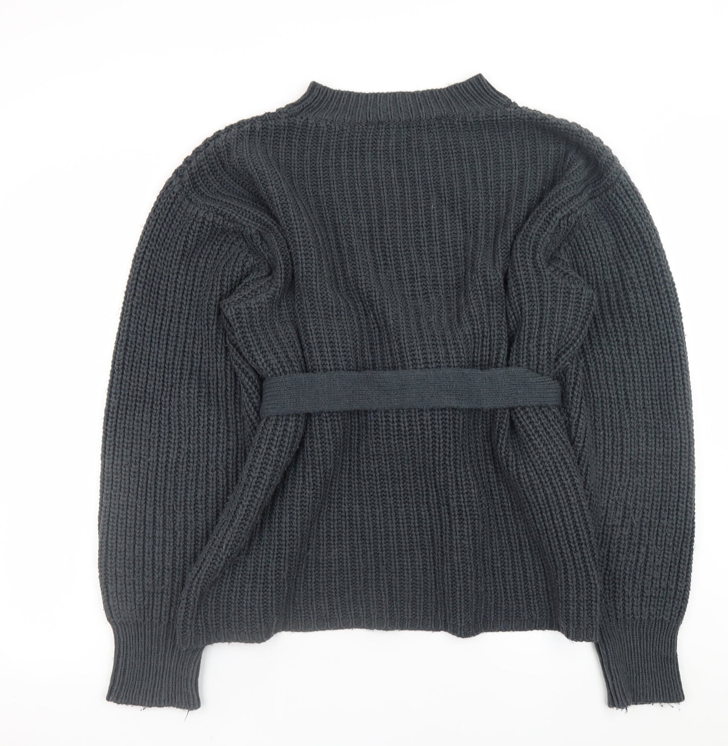Zara Women’s Grey Chunky Knit Belted Cardigan Jumper L