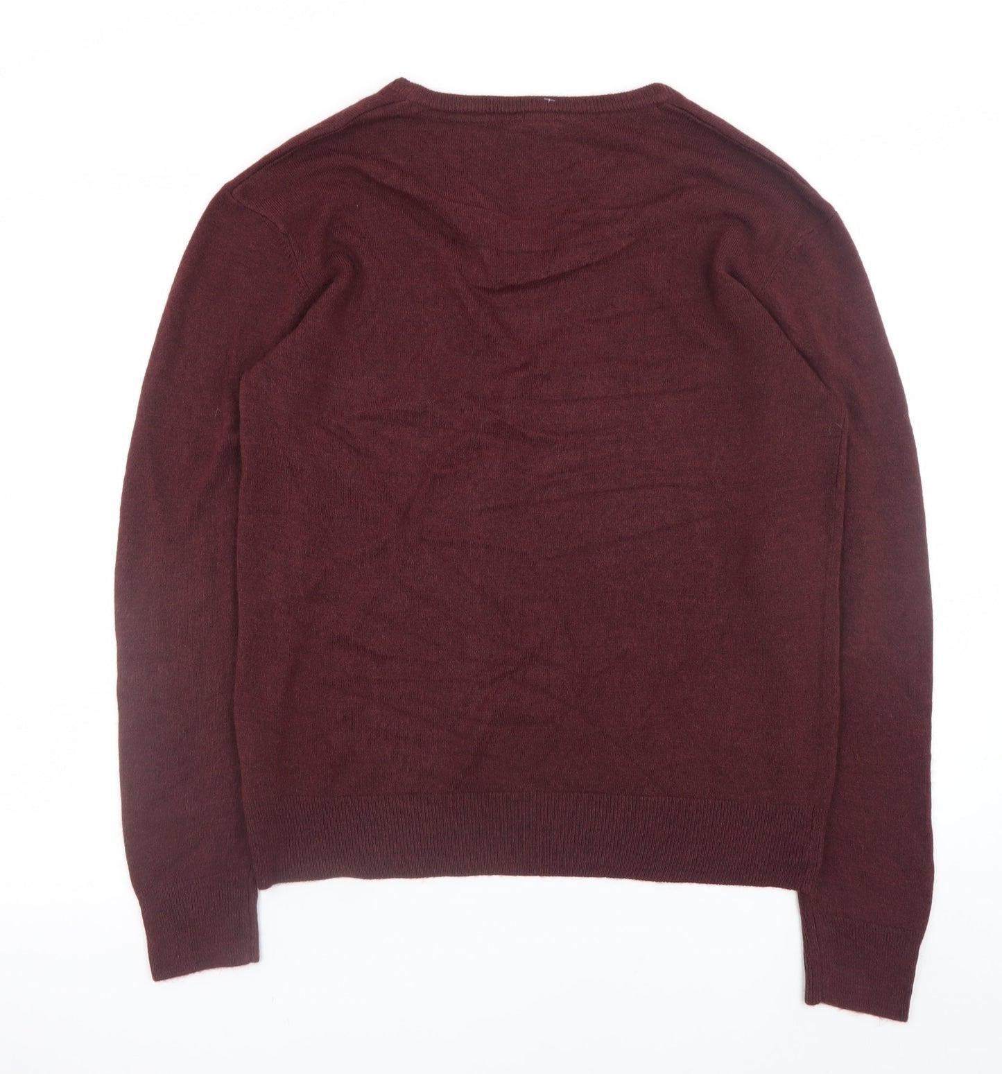 Peacocks Men's Red V-Neck Acrylic Jumper Size L