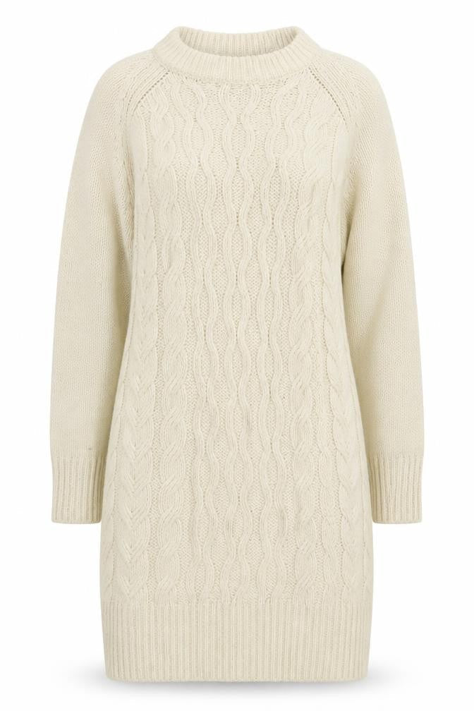 ESMARA Women Ivory Cable Knit Long Sleeve Jumper Dress Size 8-10