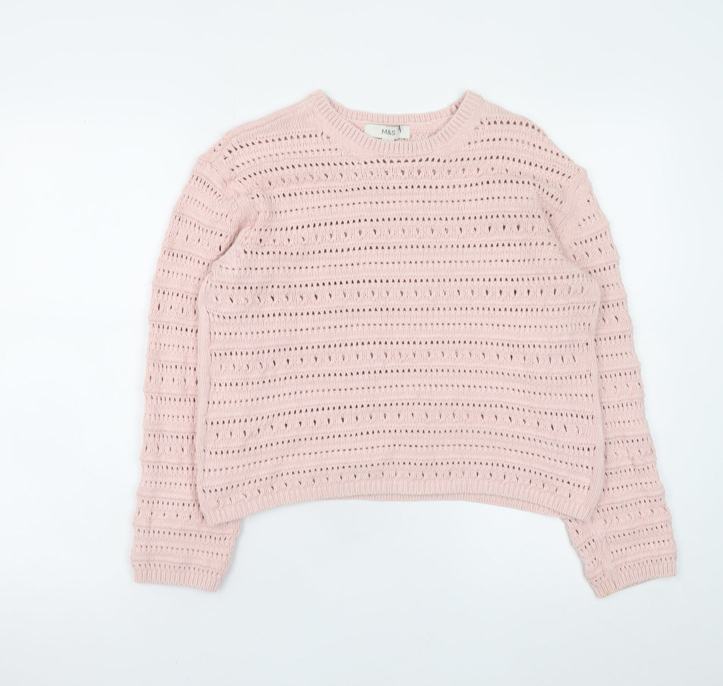 Marks and Spencer Women Pink Open Knit Cotton Jumper Medium