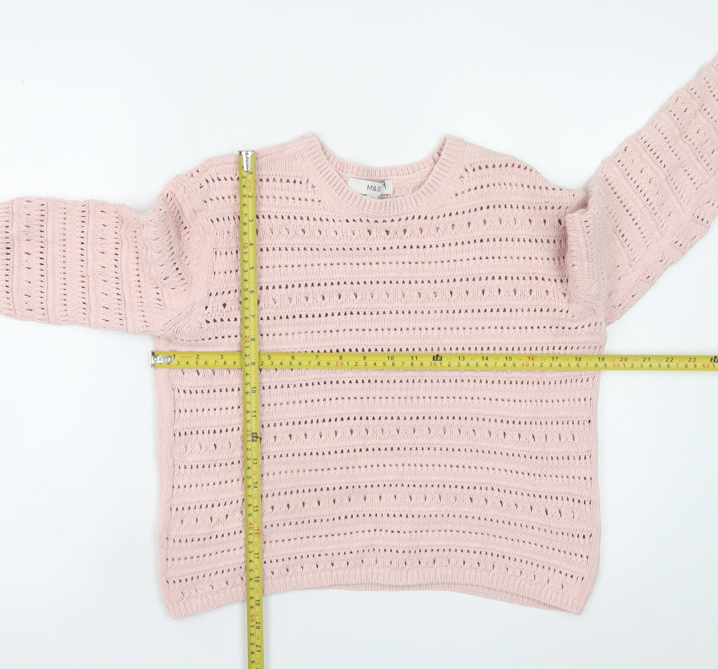 Marks and Spencer Women Pink Open Knit Cotton Jumper Medium
