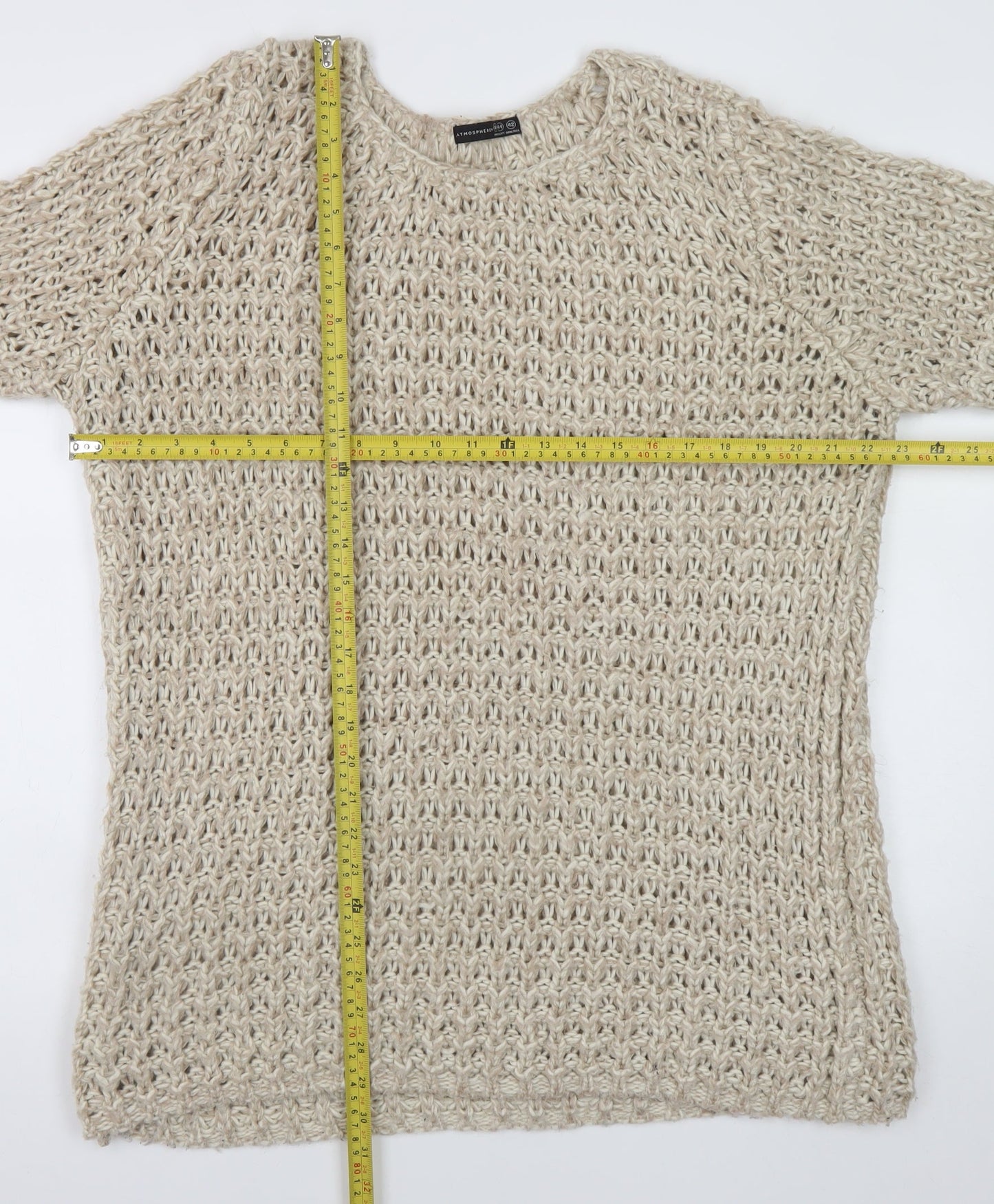 Atmosphere Women Beige Open Knit Long Sleeve Pullover Jumper Size 16