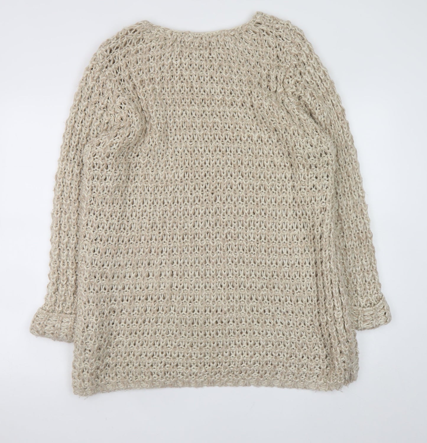 Atmosphere Women Beige Open Knit Long Sleeve Pullover Jumper Size 16