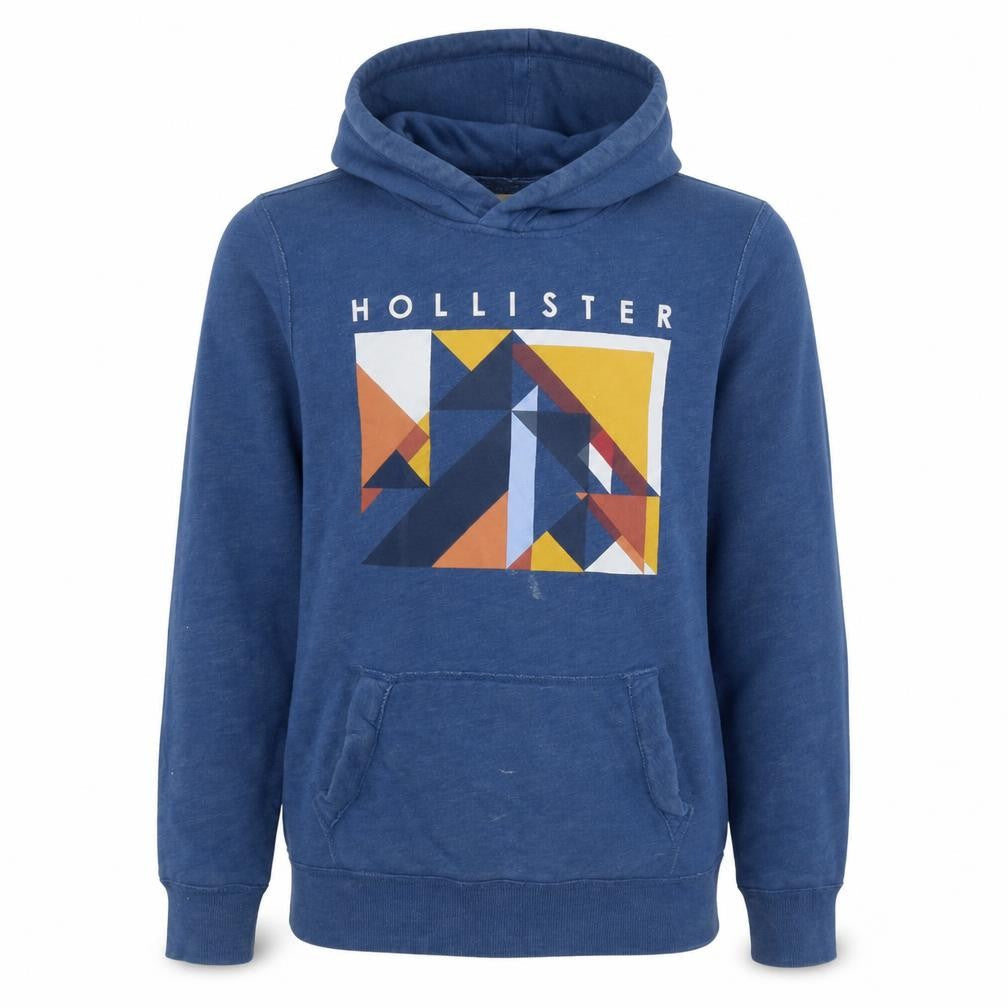 Hollister Men's Blue Pullover Hoodie S Graphic Print Cotton Blend