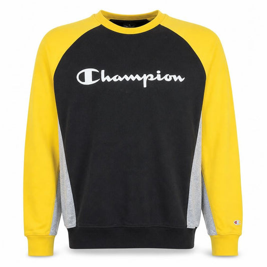 Champion Men's Black Yellow Colourblock Crew Neck Sweatshirt Medium
