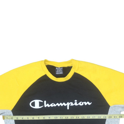 Champion Men's Black Yellow Colourblock Crew Neck Sweatshirt Medium