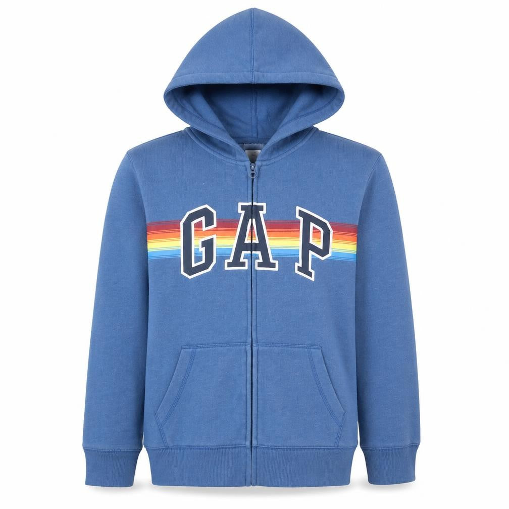 Front view of Gap boys’ blue full zip hoodie 14-16 years logo fleece sweatshirt