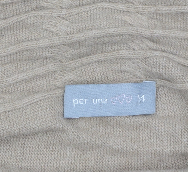 Marks and Spencer Women Beige Long Sleeve Cable-Knit Cardigan Size 14