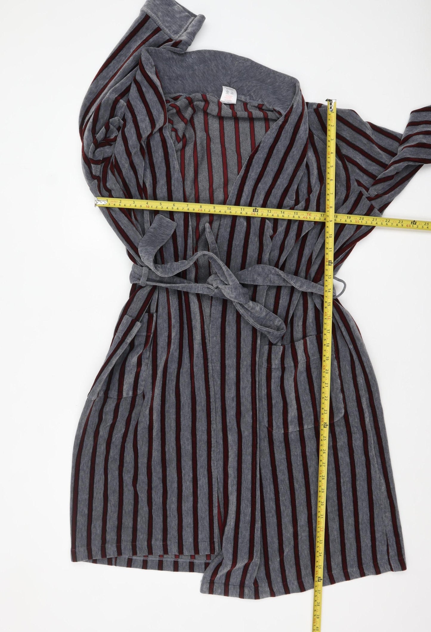 Marks and Spencer Men's Grey Striped Belted Robe Medium Acrylic Blend