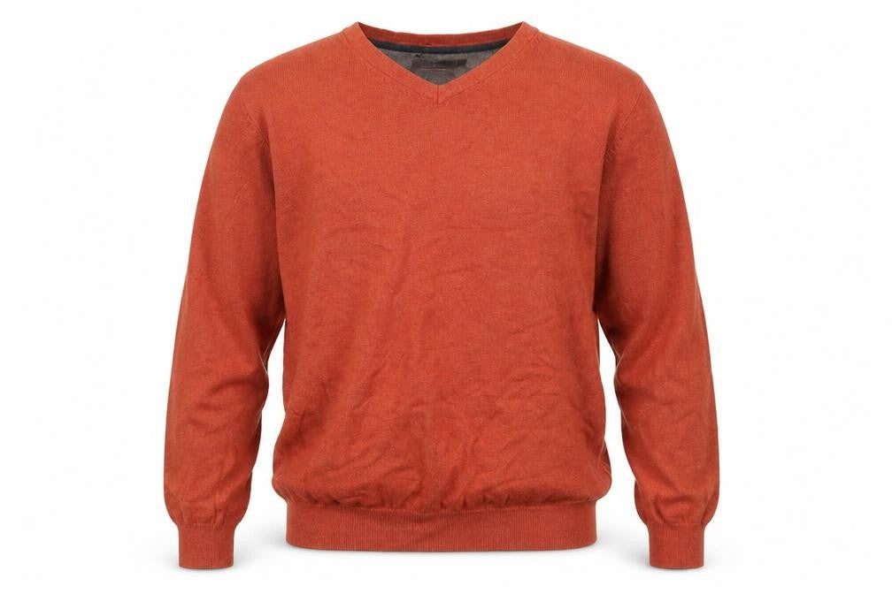 Jeff Banks Men's Orange Cotton Cashmere V-Neck Jumper L