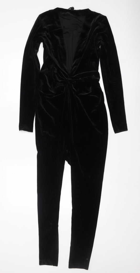COS Women’s Black Velvet Long Sleeve V-Neck Slim Jumpsuit XS