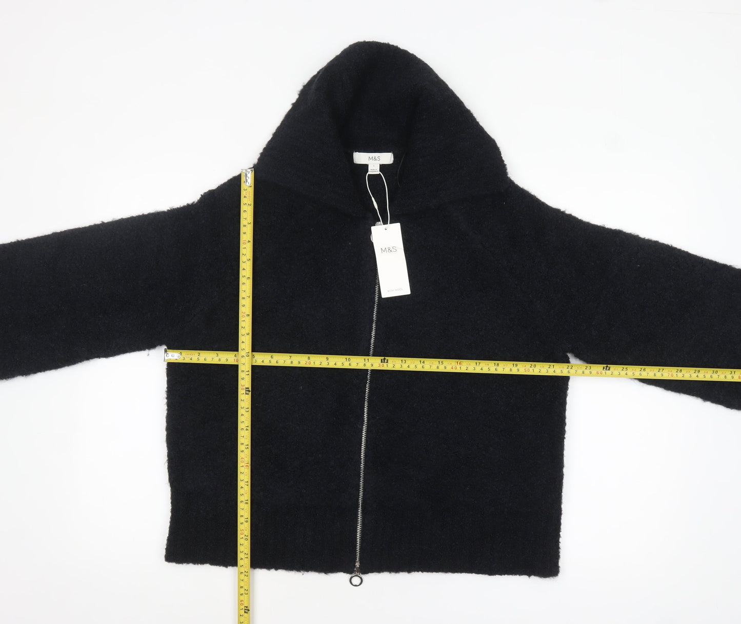 Marks and Spencer Women Black L Full Zip Hooded Knit Jumper
