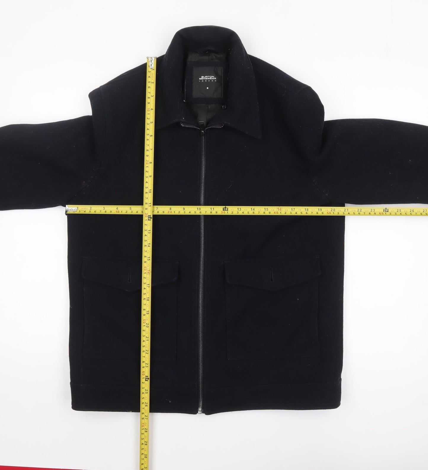 Burton Menswear London Men's Black Wool Blend Full Zip Jacket Medium