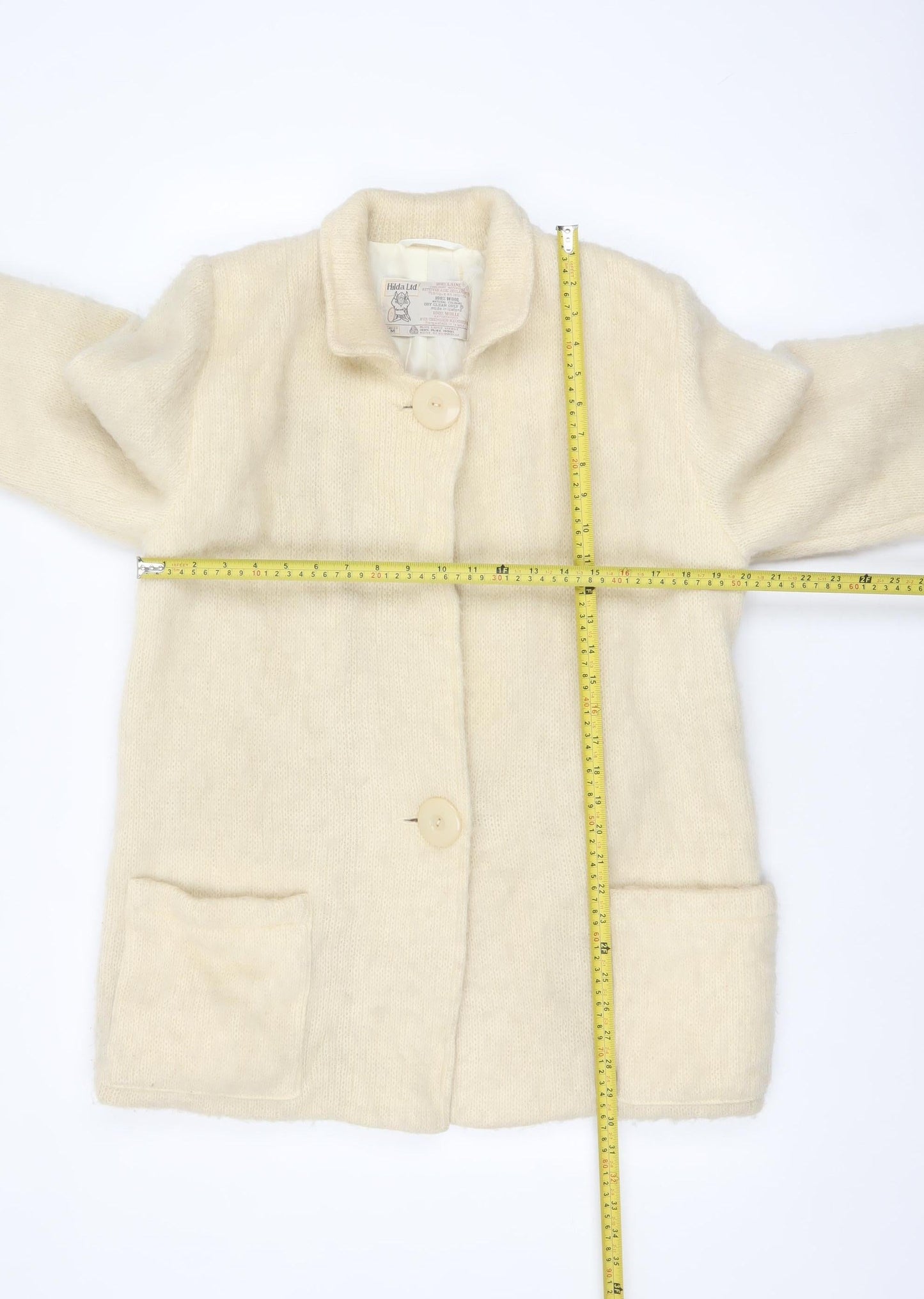 Hilda Ltd Womens Ivory Wool Mid-Length Coat Size M Classic Style