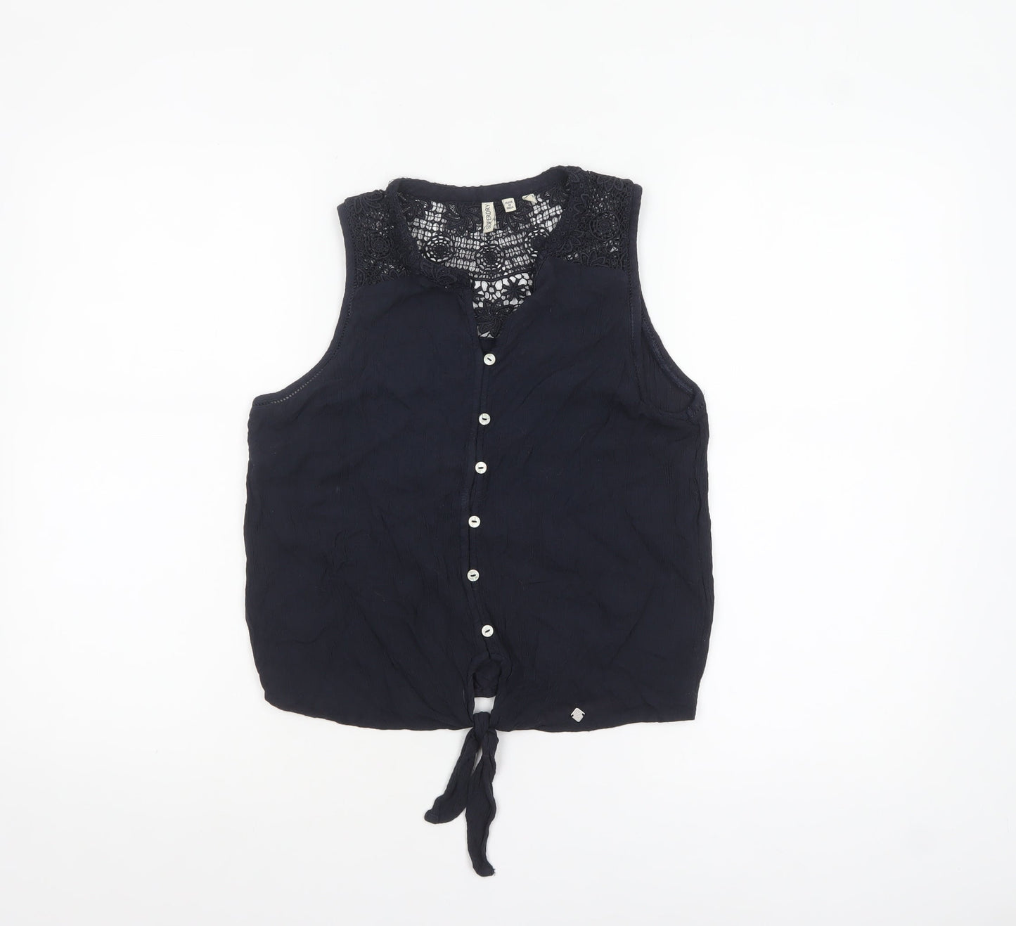 Superdry Women's Black Lace Sleeveless Button Front Blouse Size 10