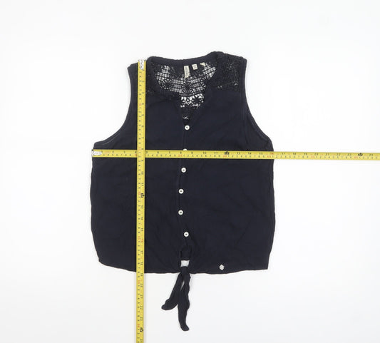 Superdry Women's Black Lace Sleeveless Button Front Blouse Size 10