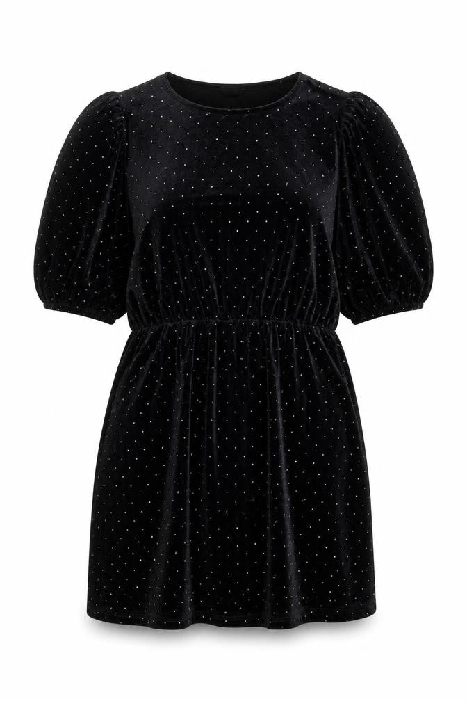 Monki Womens Black Velvet Polka Dot Tunic Top L Classic Evening Wear