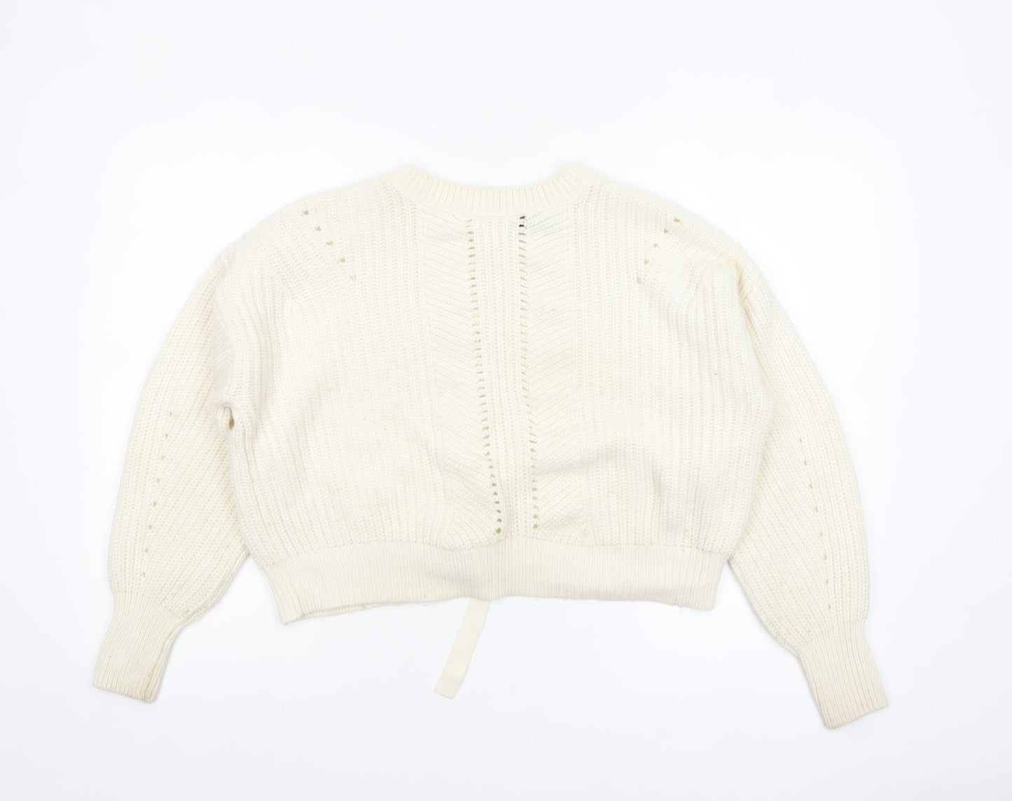 New Look Women Ivory Chunky Knit Bow Detail Jumper Size S