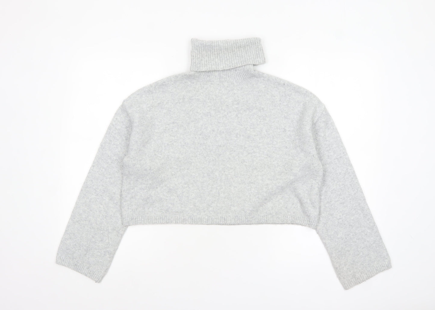 Bershka Women Grey Roll Neck Long Sleeve Knit Jumper Size M