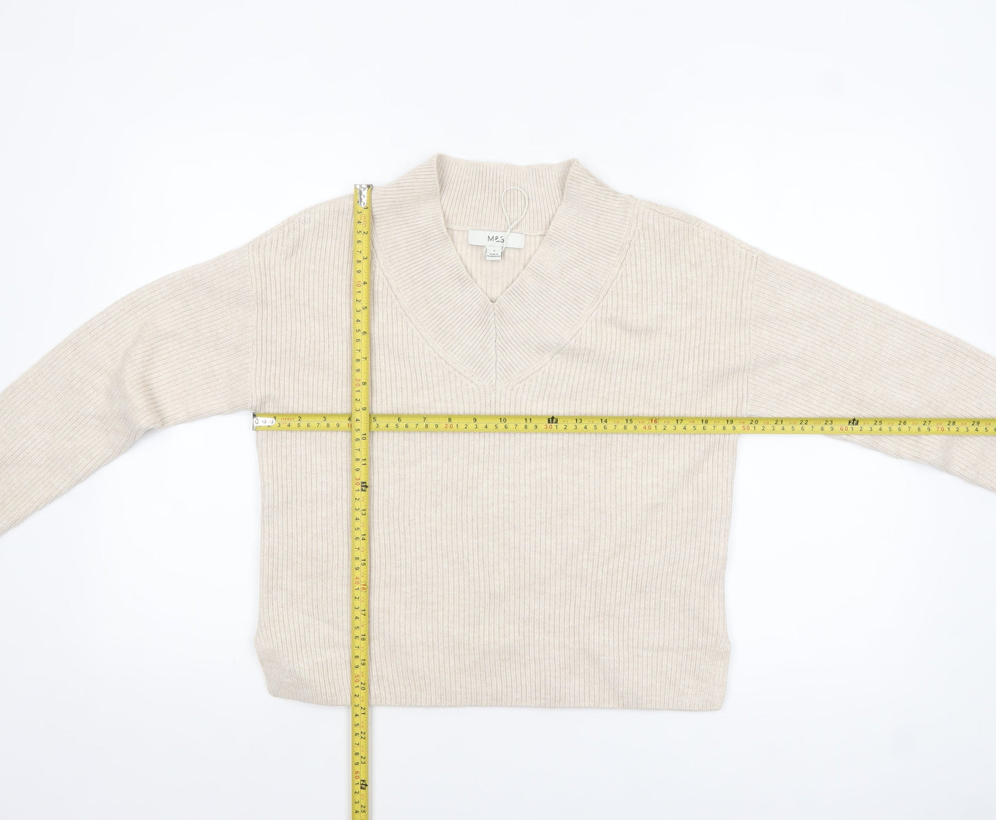 Marks and Spencer Womens Beige V-Neck Knit Jumper Small