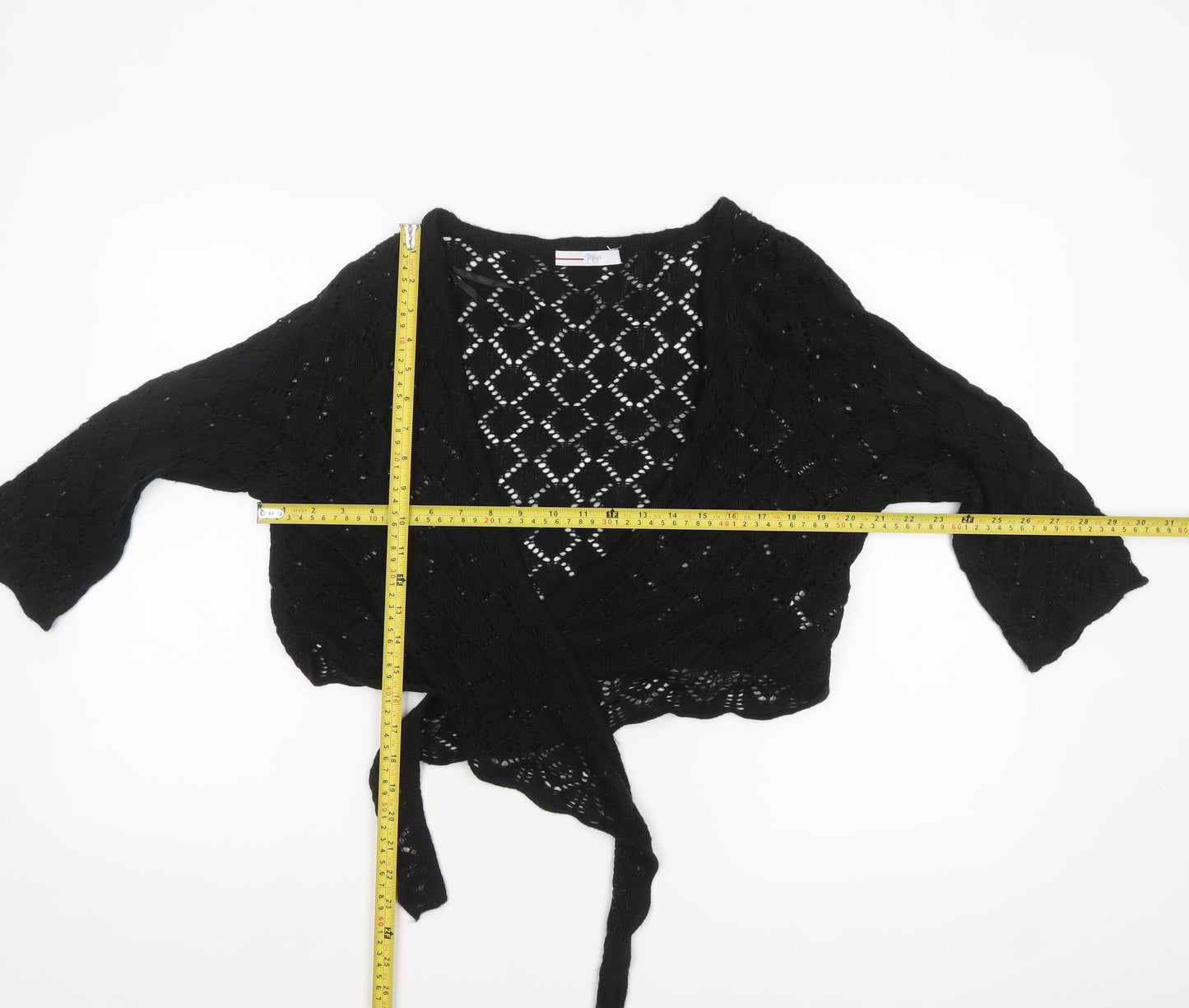 Papaya Women Black Size 18 Wrap Knit Acrylic Cardigan