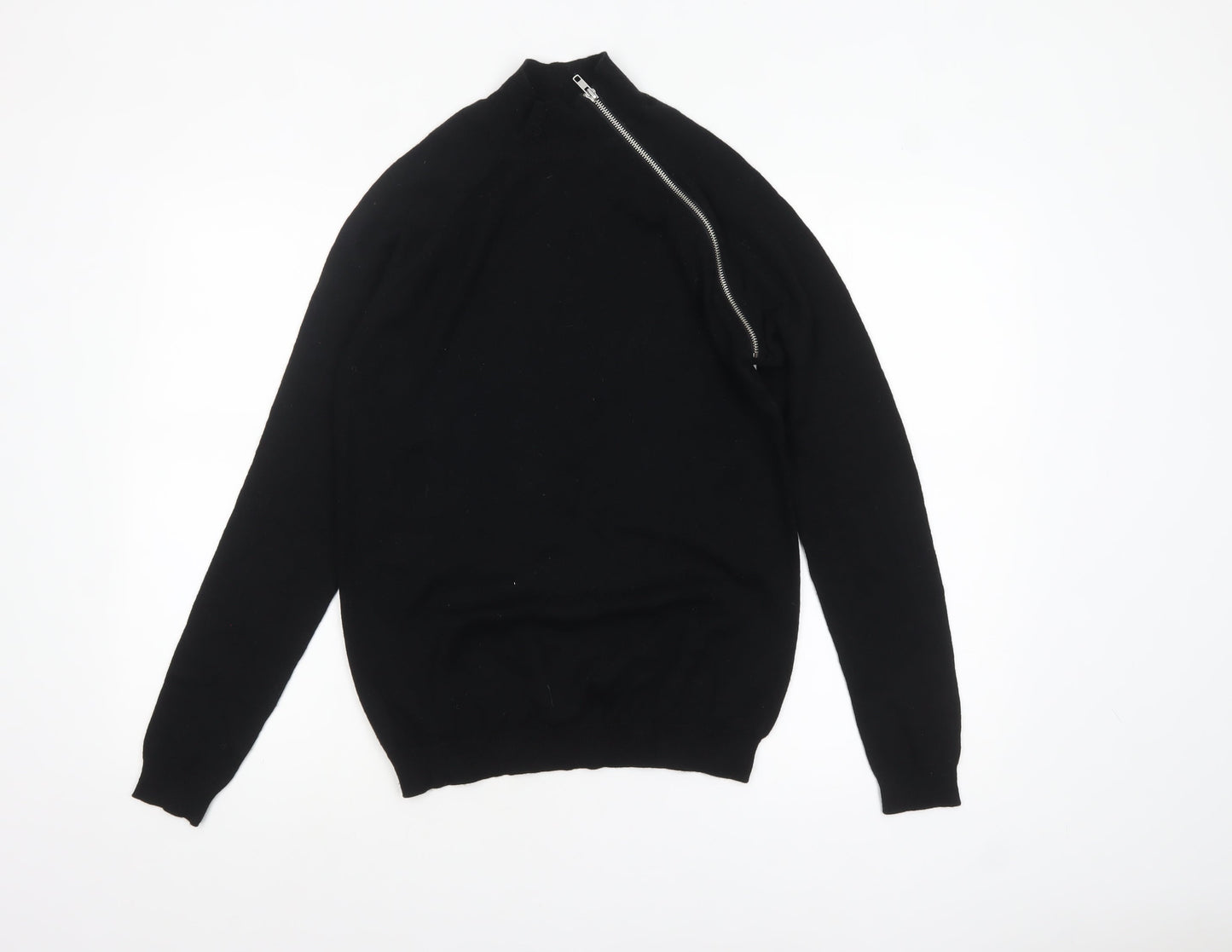 ASOS Women Black Merino Wool Mock Neck Zip Pullover Jumper S