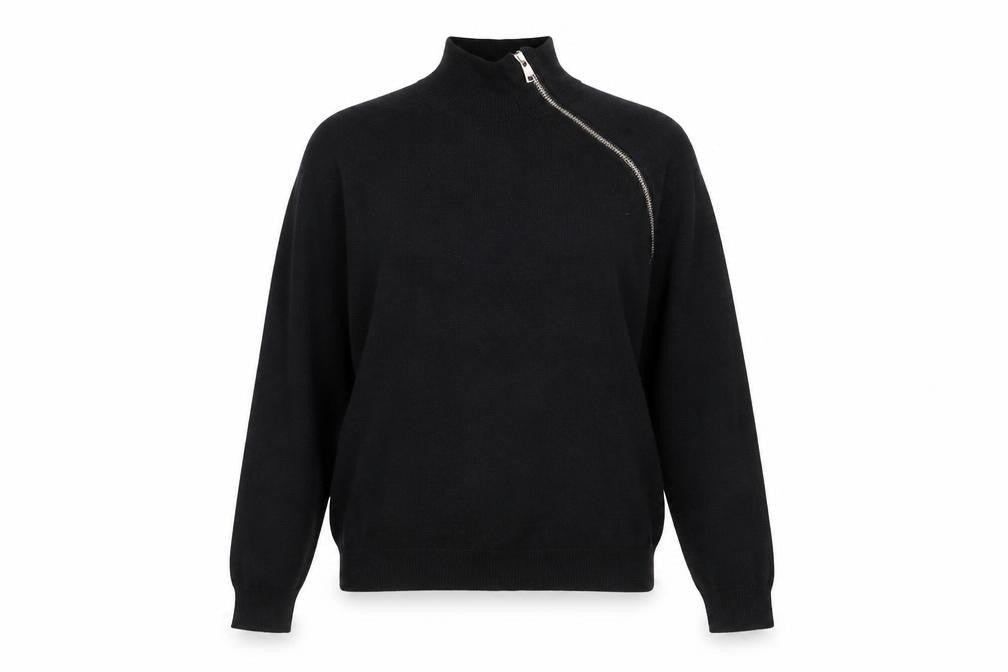 Front view of ASOS Women Black Merino Wool Mock Neck Zip jumper S