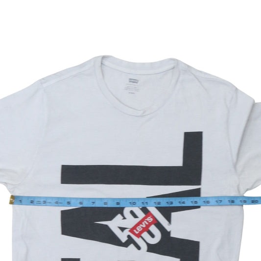 Levi's Men's White Graphic Print Crew Neck Cotton T-Shirt M