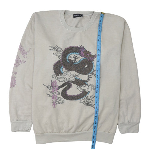 PrettyLittleThing Womens Beige Dragon Print Pullover Sweatshirt Size S