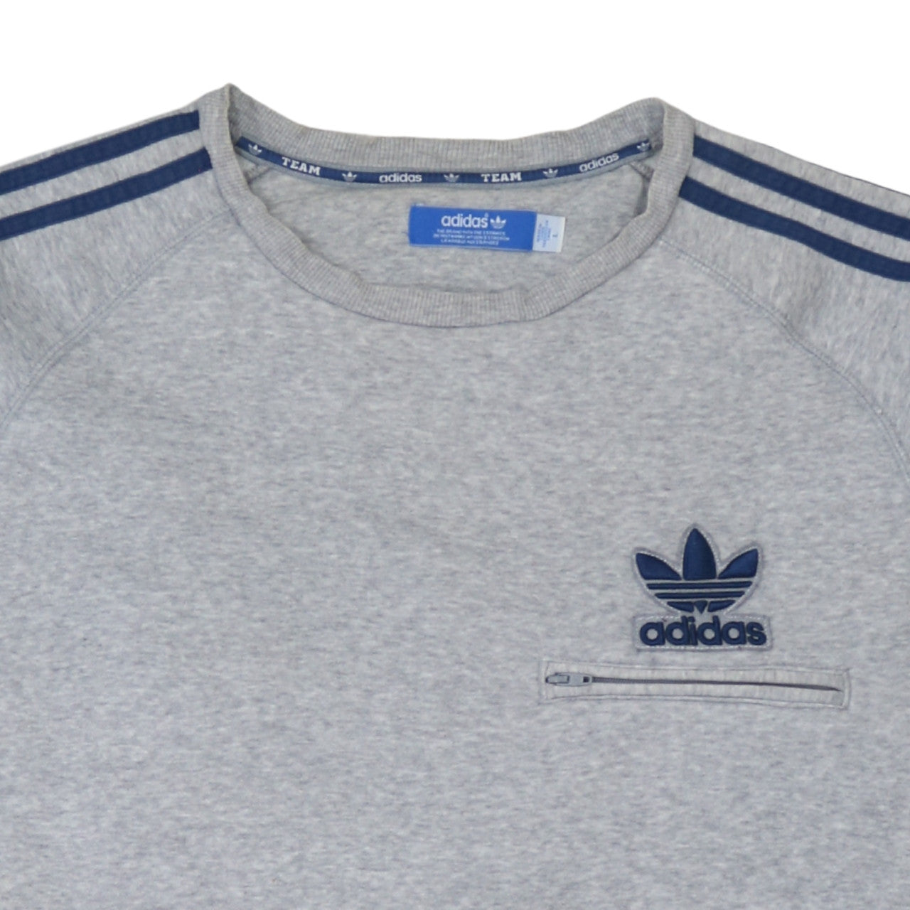 Adidas Men’s Grey Pullover Sweatshirt L Logo Zip Pocket Crew Neck
