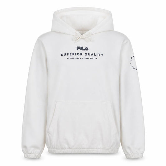 FILA Men's White Pullover Hoodie M Sports Logo Fleece Sweatshirt