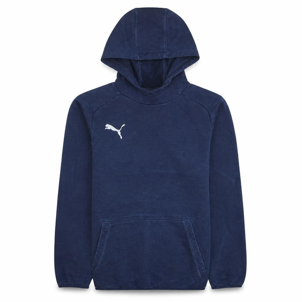 Front view of Puma boys’ navy blue pullover hoodie 14-16 years cotton blend
