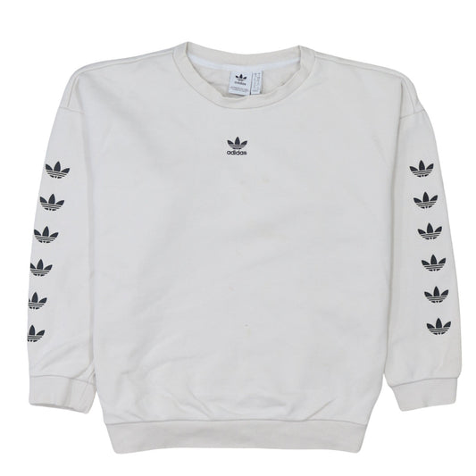 Adidas Women White Logo Crew Neck Pullover Sweatshirt Size 10