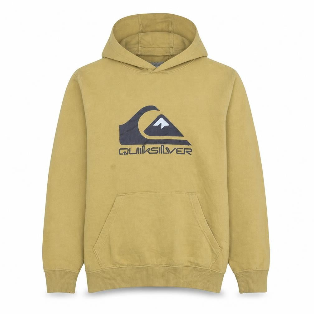 Quiksilver Men's Beige Pullover Hoodie M Logo Fleece Sweatshirt