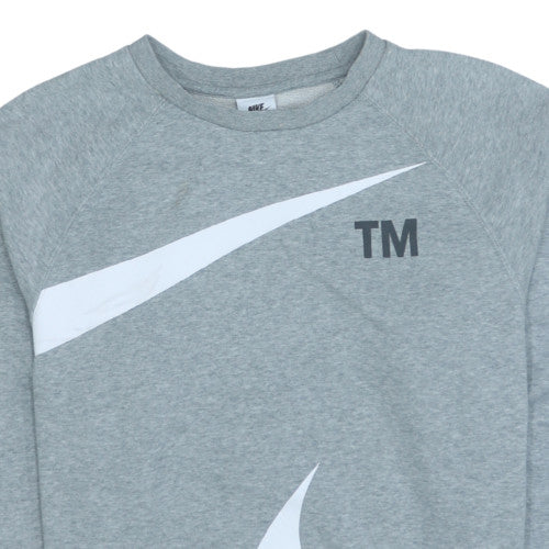 Nike Men's Grey Small Logo Pullover Sweatshirt Long Sleeve
