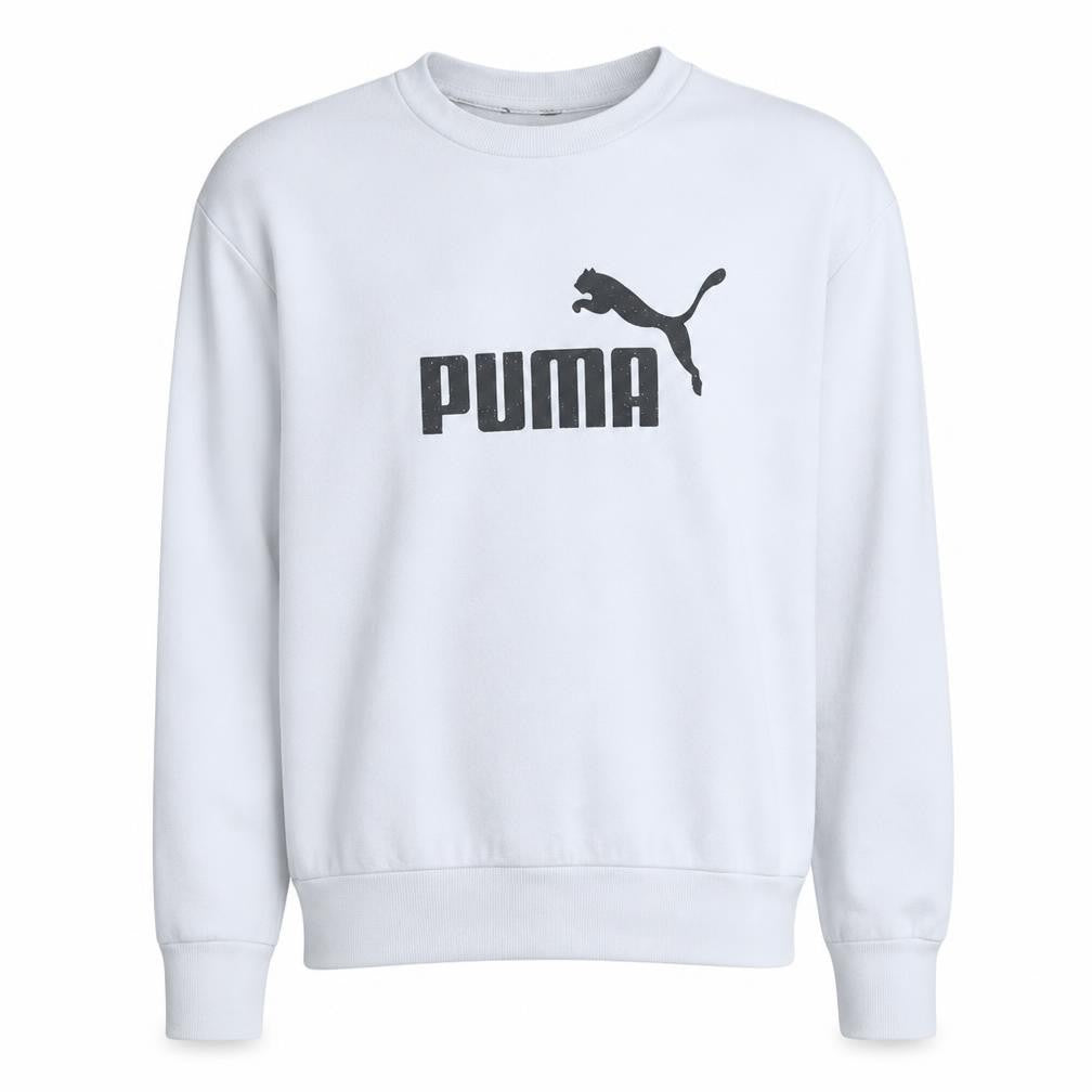 Front view of Puma men’s white logo pullover sweatshirt m regular fit