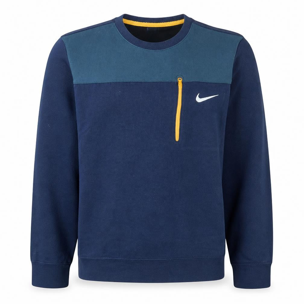 Nike Men's Blue Pullover Sweatshirt L Crew Neck Zip Pocket Sports Style