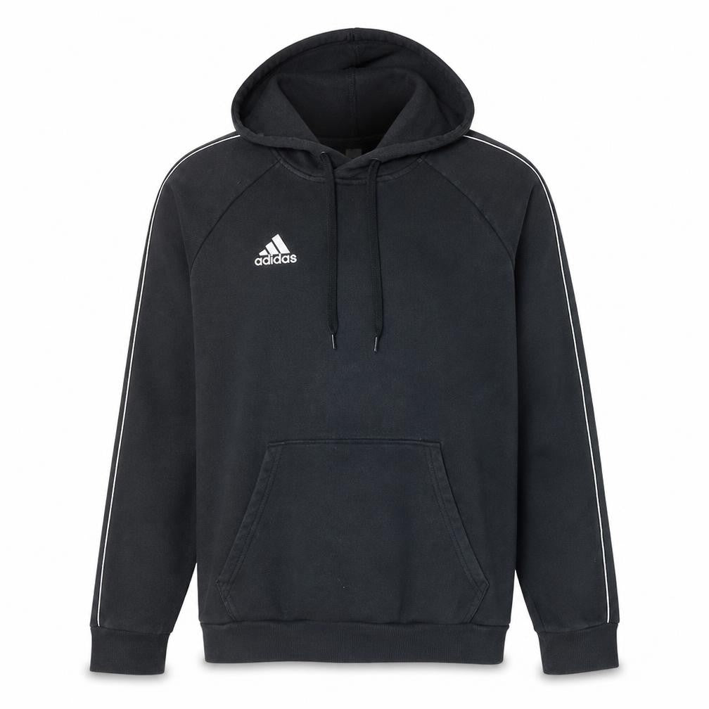 Front view of Adidas men’s black pullover hoodie large fleece sportswear