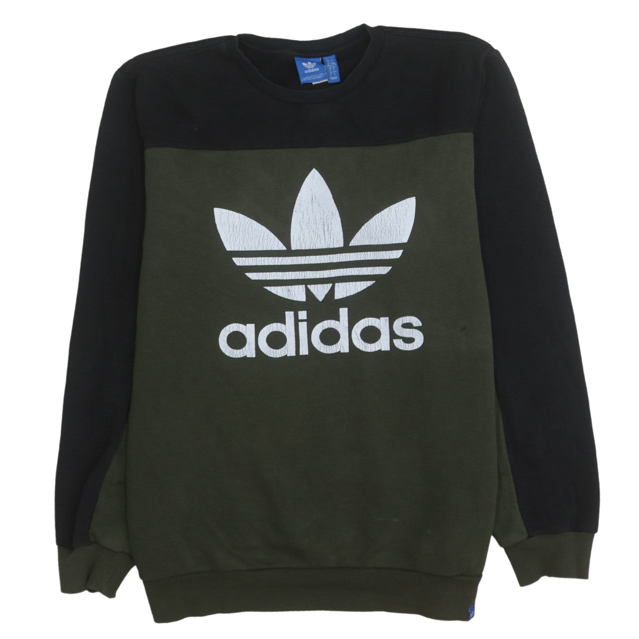 Adidas Men's Green Black Logo Pullover Sweatshirt Size L