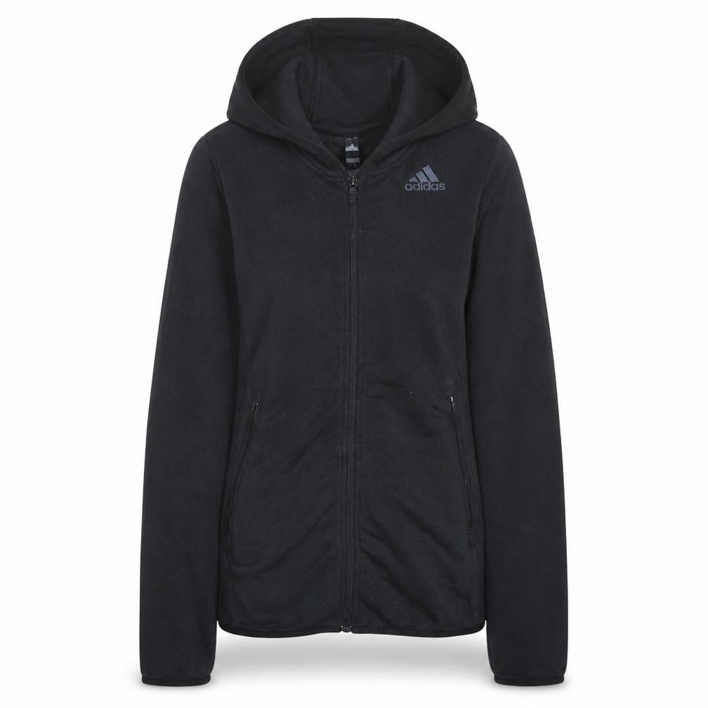 Front view of Adidas women’s black full zip hoodie xs hooded sweatshirt casual